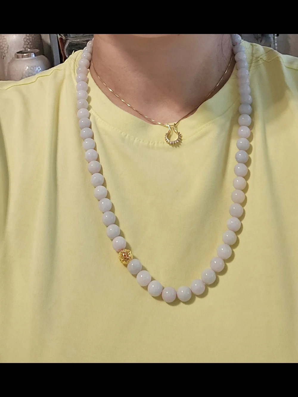 Classic White Bead Necklace with Gold Accent